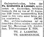 Beëindiging van de firma, niet het einde van de samenwerking.
<br/>
Algemeen Handelsblad , 1920-08-16